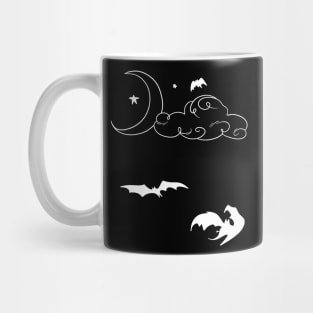 Crescent Moon Stars Clouds and Bats - White Mug